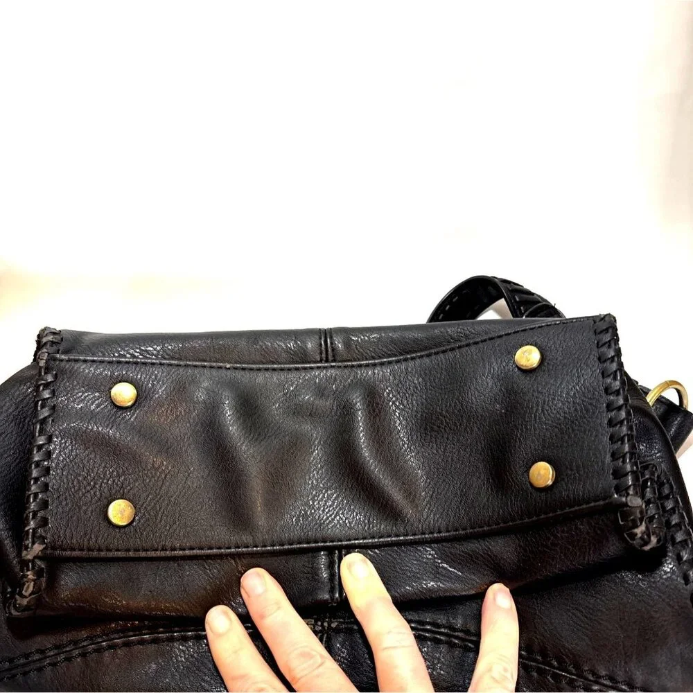 Antik Kraft Black Faux Leather Shoulder Bag With Gold-Tone Accents & Pink Patter